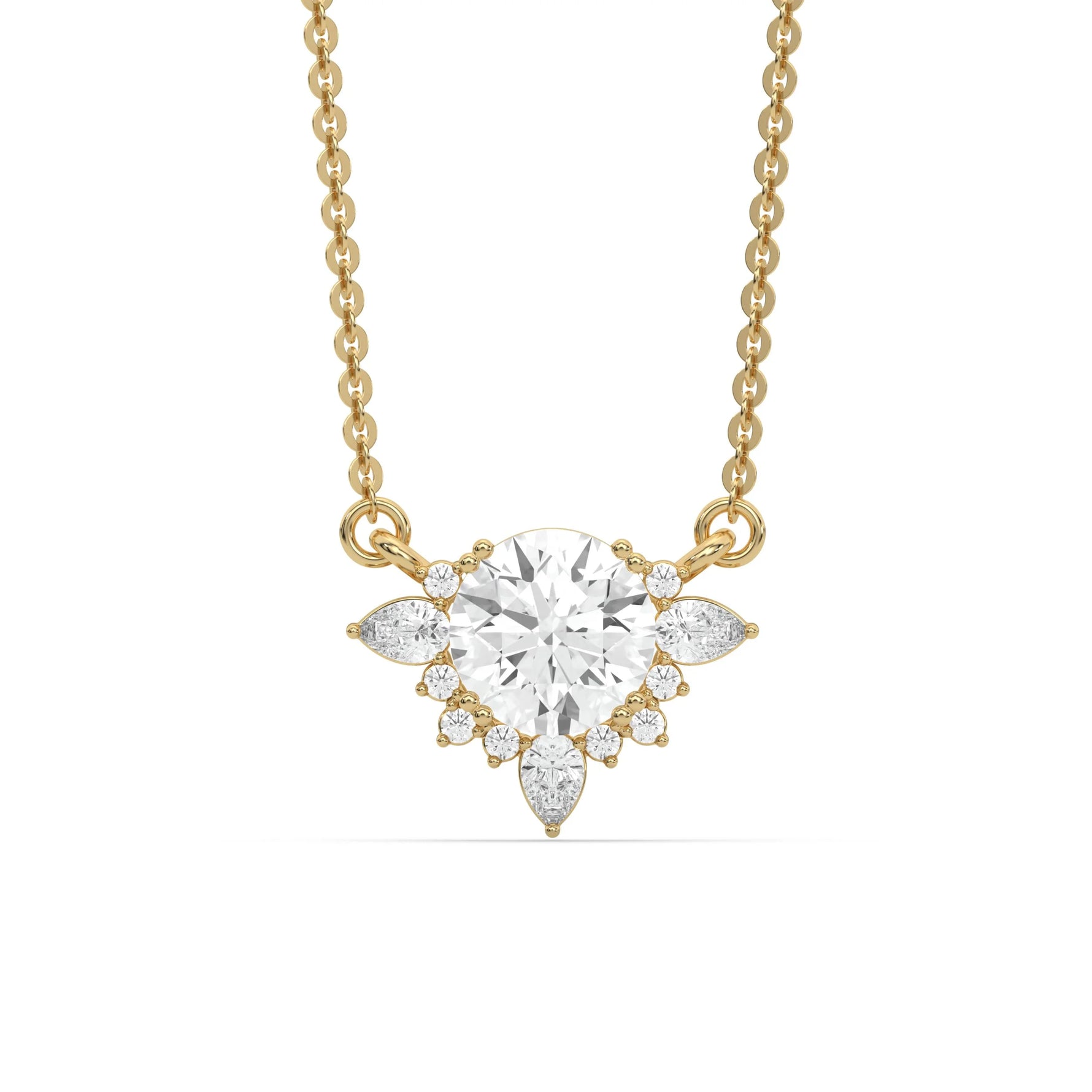 18K Yellow Gold Round and Pear Diamond Cluster Pendant