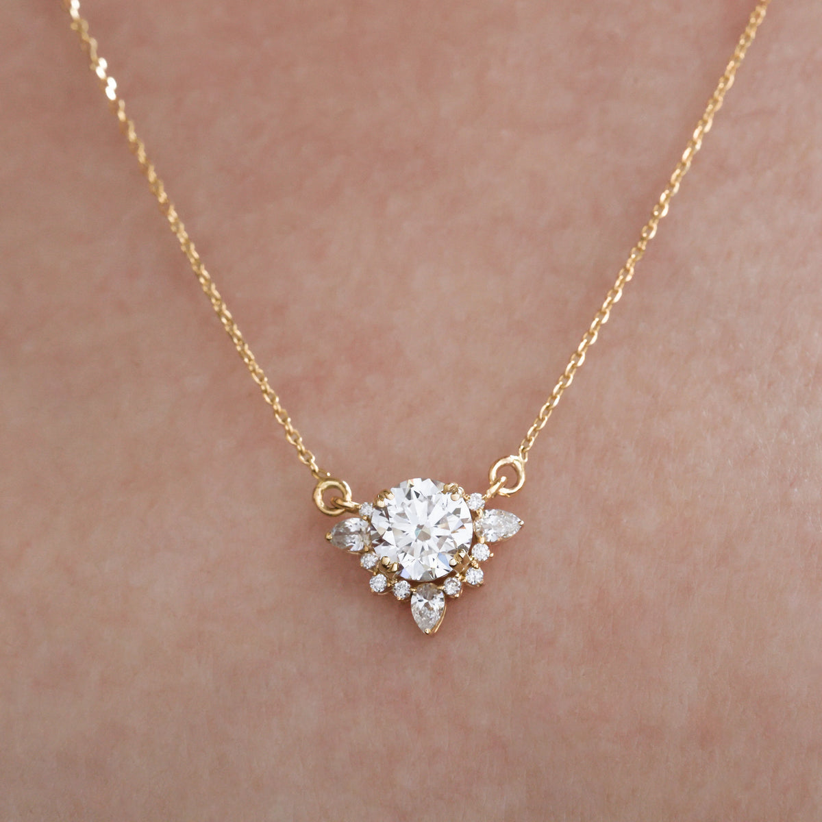 Round and pear Cluster Necklace 