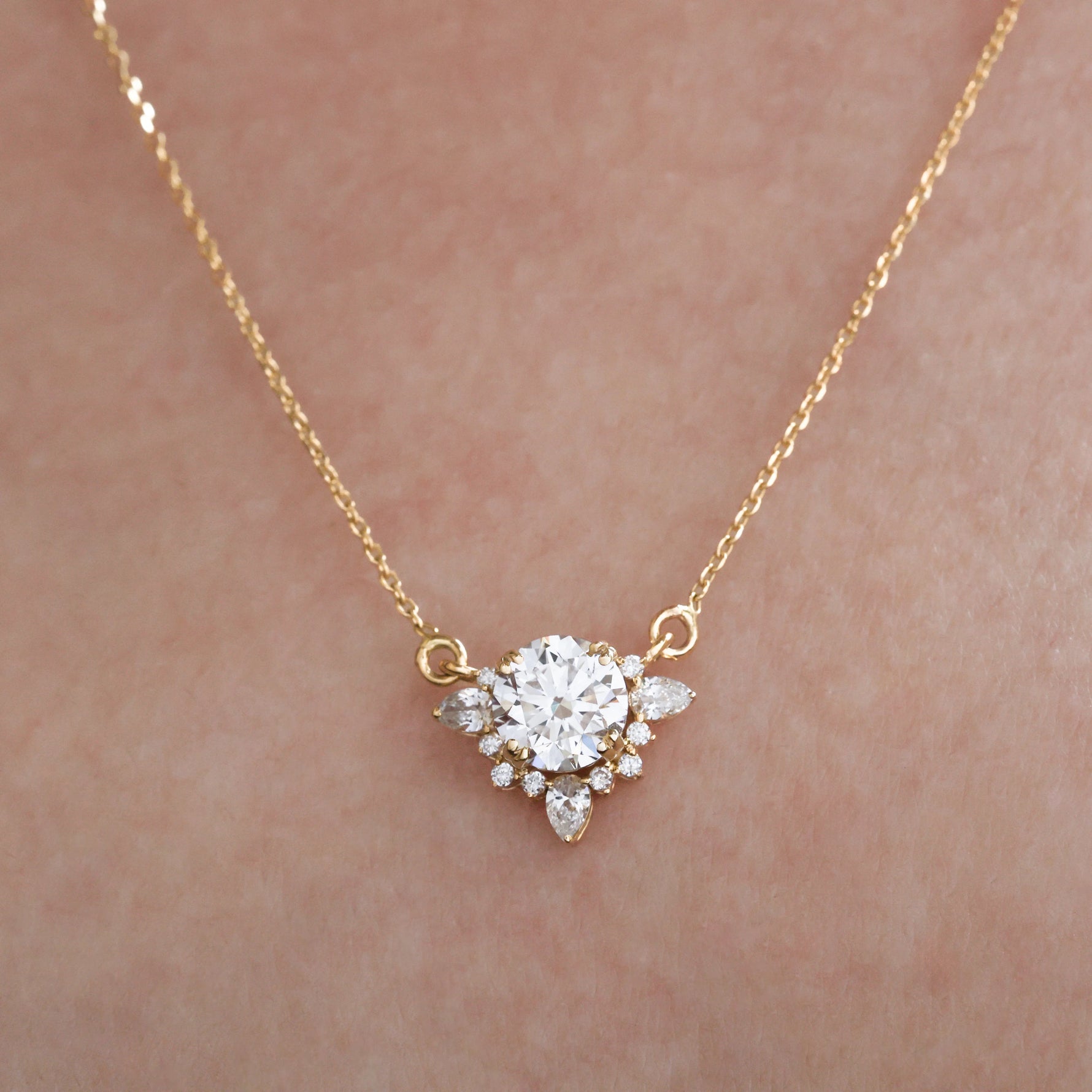 Round and pear Cluster Necklace 