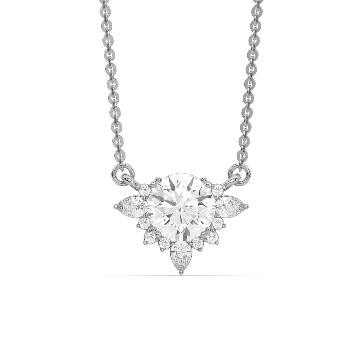 18K White Gold Round and Pear Diamond Cluster Pendant