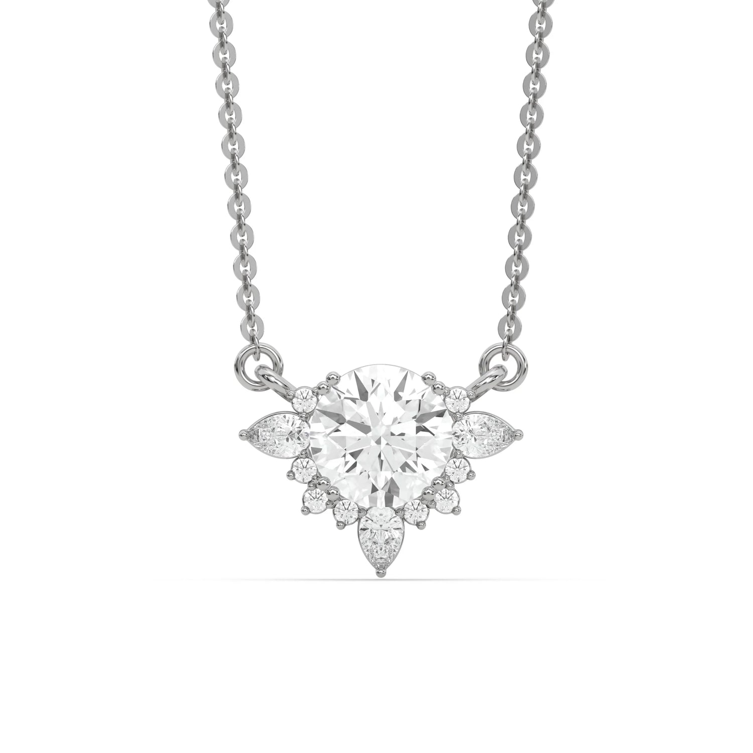 18K White Gold Round and Pear Diamond Cluster Pendant