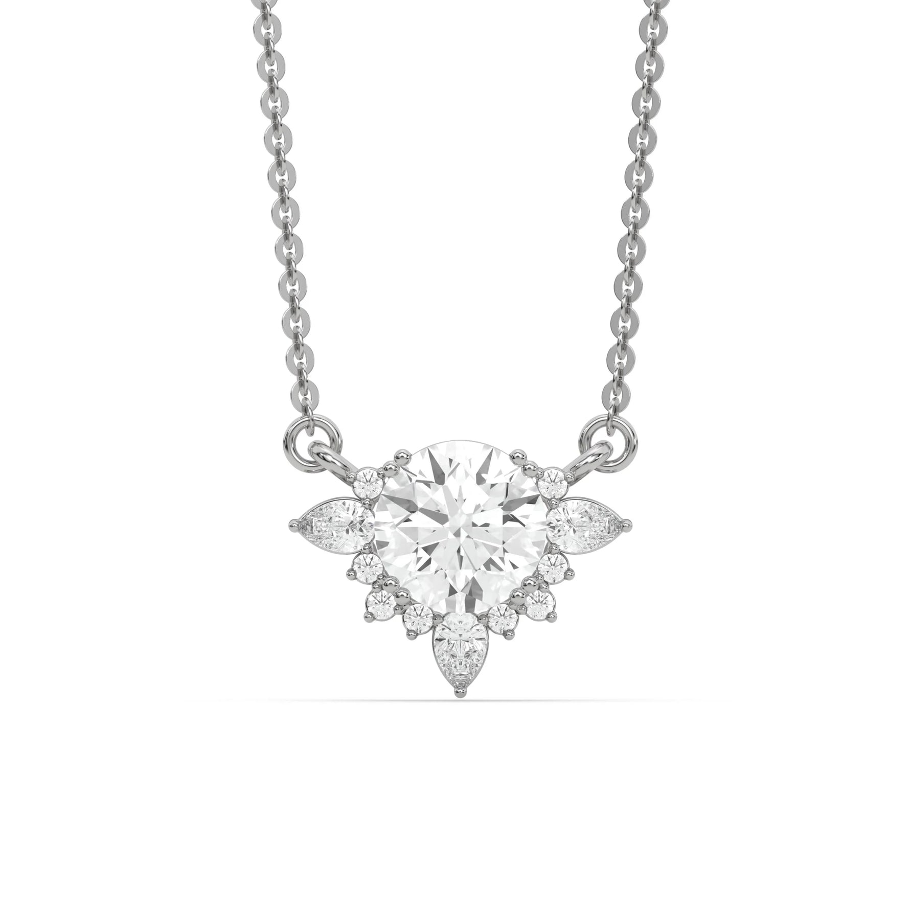 18K White Gold Round and Pear Diamond Cluster Pendant