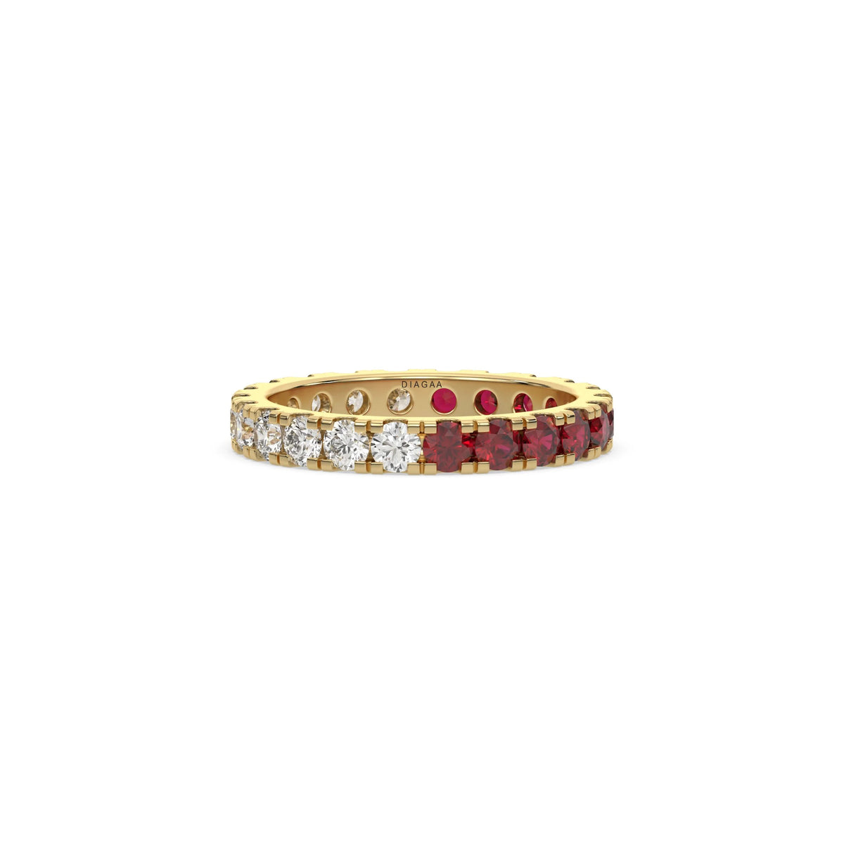 14K Yellow Gold Ruby Gemstone and White Diamond Full Eternity Ring