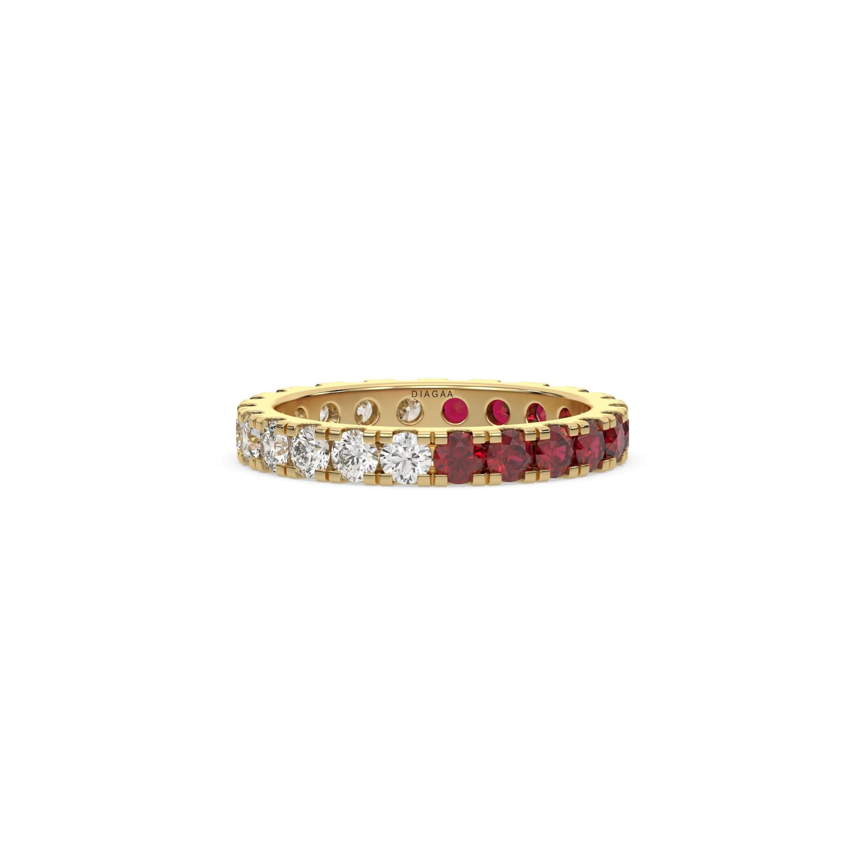 14K Yellow Gold Ruby Gemstone and White Diamond Full Eternity Ring