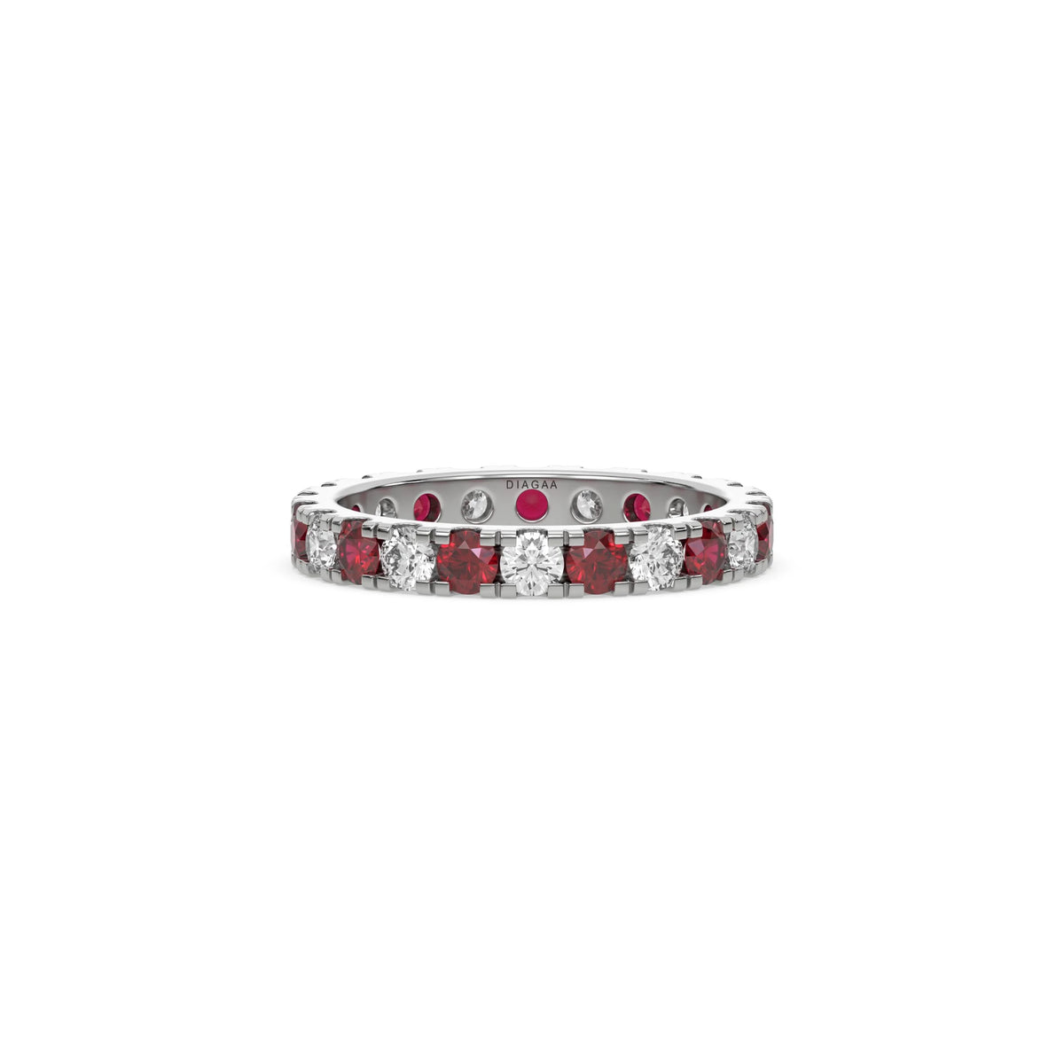 14K White Gold Ruby and White Diamond Full Eternity Ring