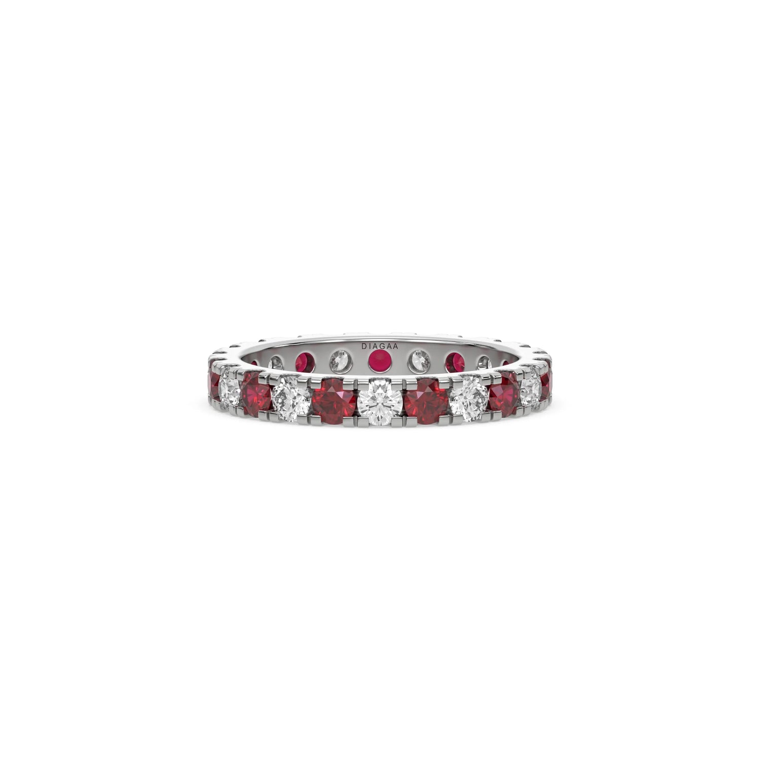 14K White Gold Ruby and White Diamond Full Eternity Ring