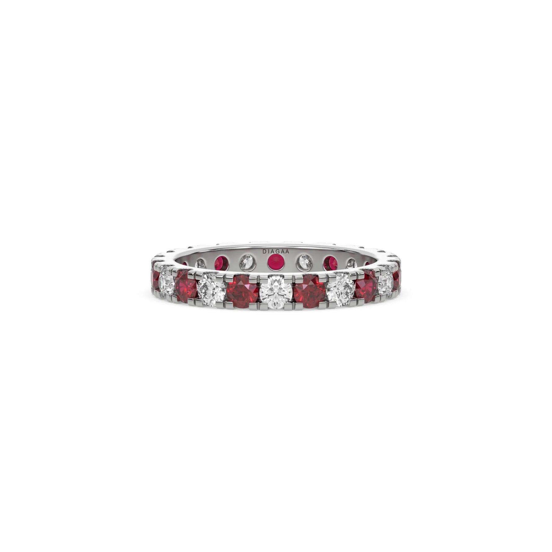 14K White Gold Ruby and White Diamond Full Eternity Ring