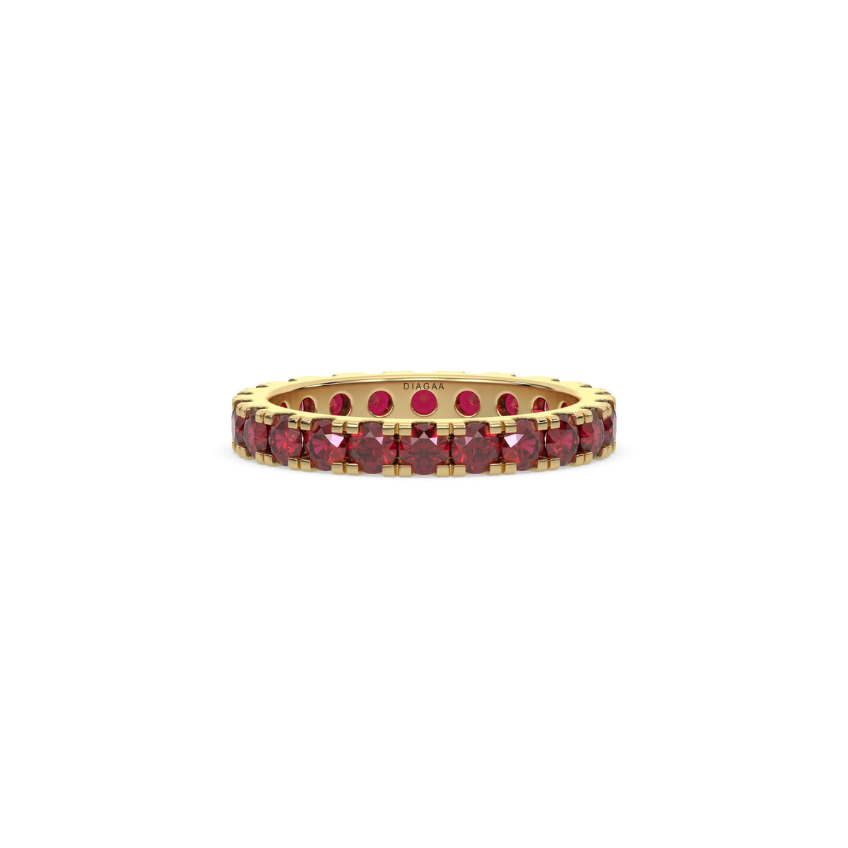14K Yellow Gold Eternity Round Cut Ruby Gemstone Ring
