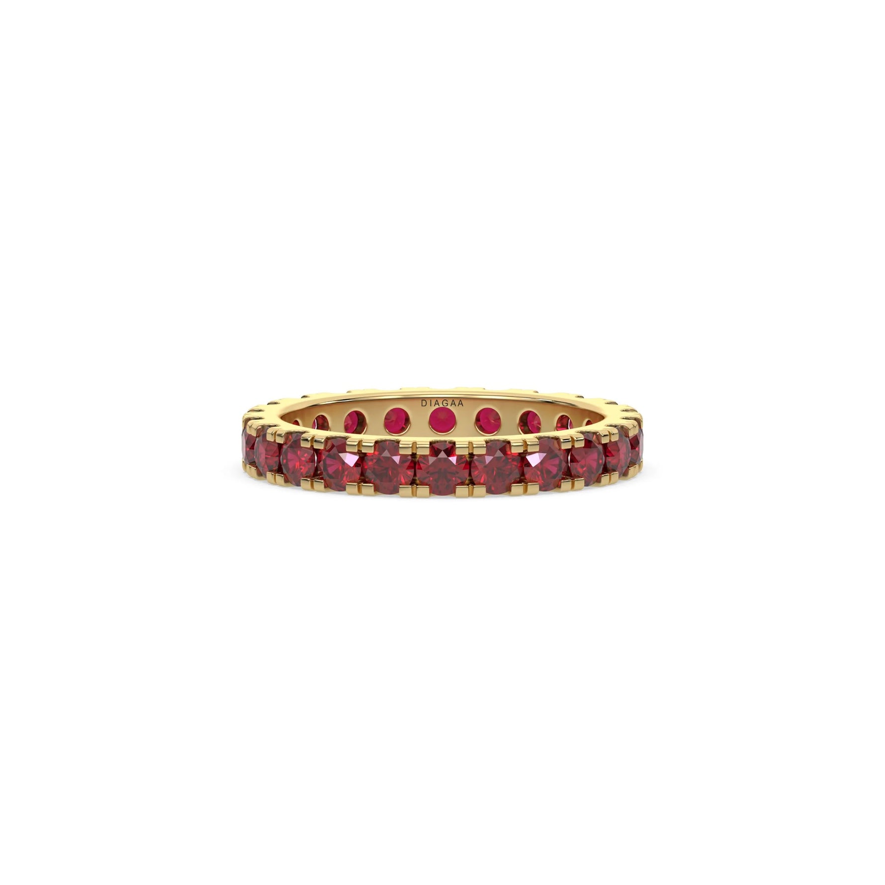 14K Yellow Gold Eternity Round Cut Ruby Gemstone Ring