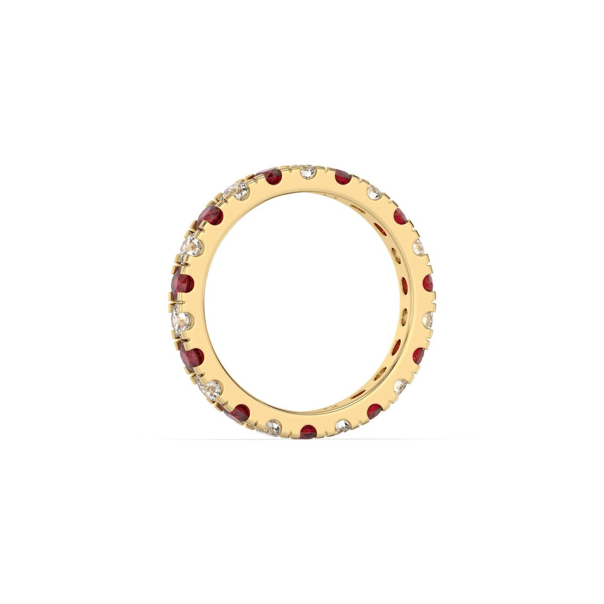 10K Yellow Gold Ruby and White Diamond Half and Half Eternity Ring