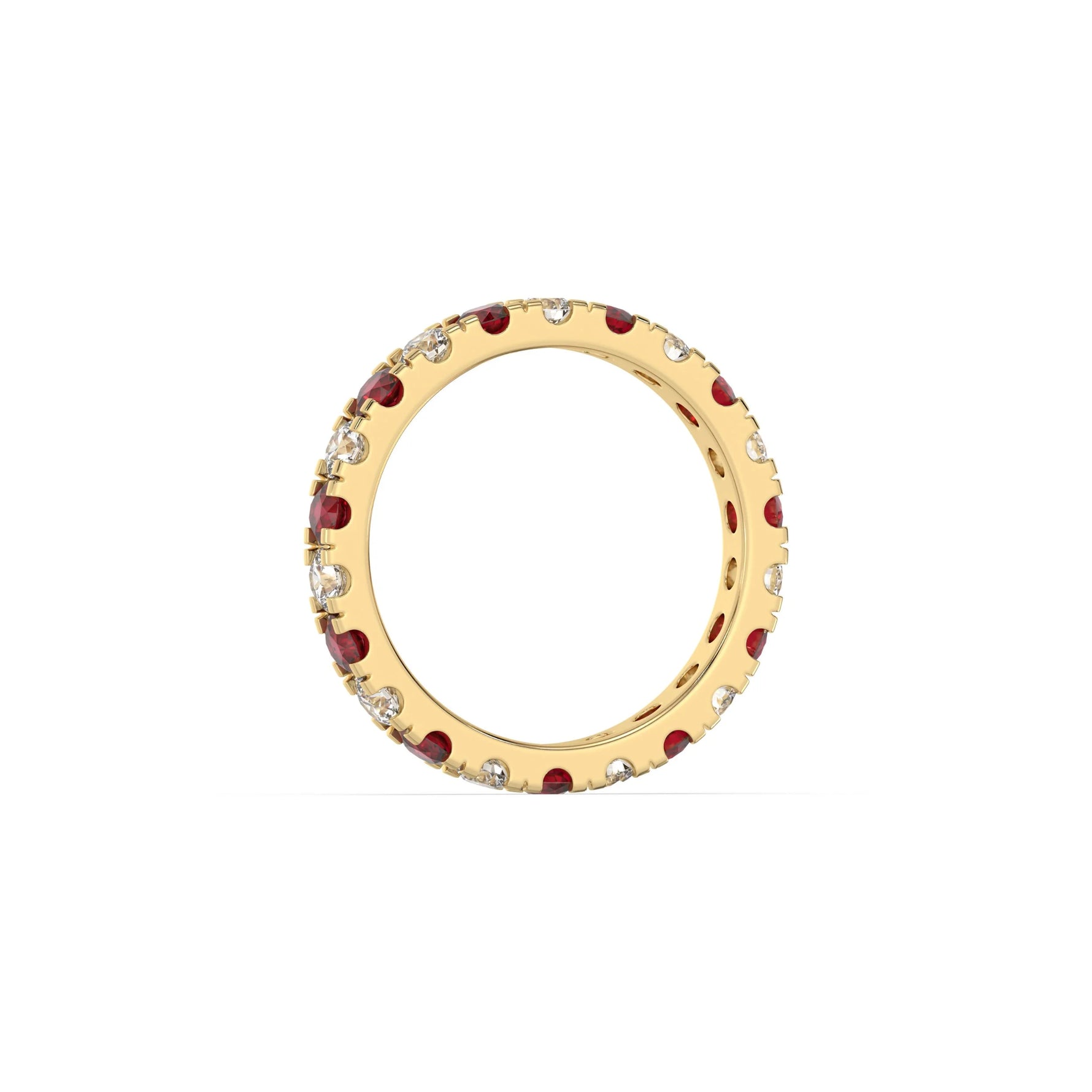 10K Yellow Gold Ruby and White Diamond Half and Half Eternity Ring