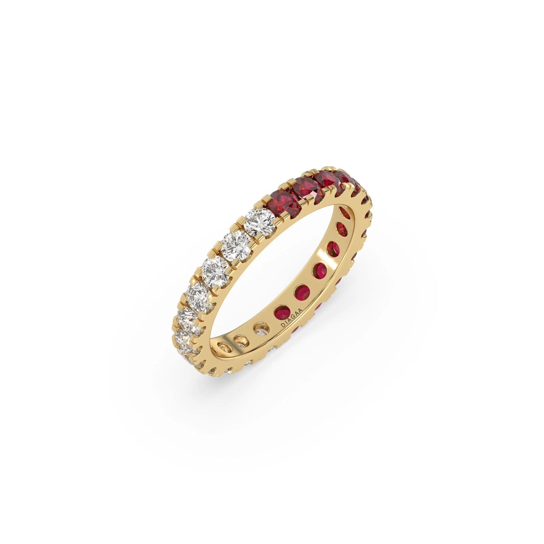 18K Yellow Gold Ruby Gemstone and White Diamond Eternity Ring