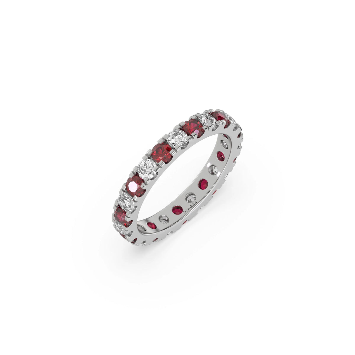 10K White Gold Ruby Gemstone and White Diamond Eternity Ring