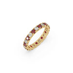 18K Yellow Gold Ruby Gemstone and White Diamond Eternity Ring
