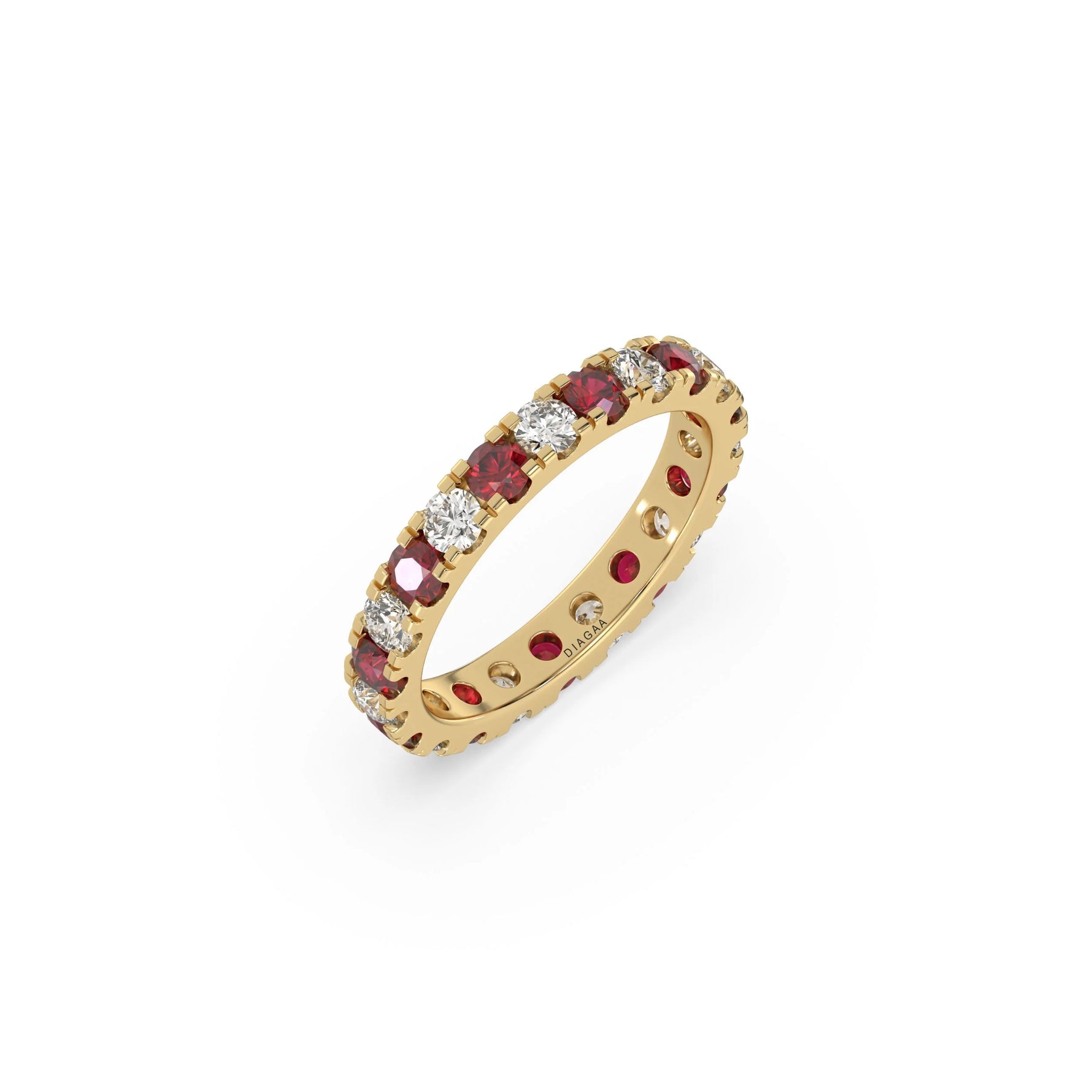 18K Yellow Gold Ruby Gemstone and White Diamond Eternity Ring