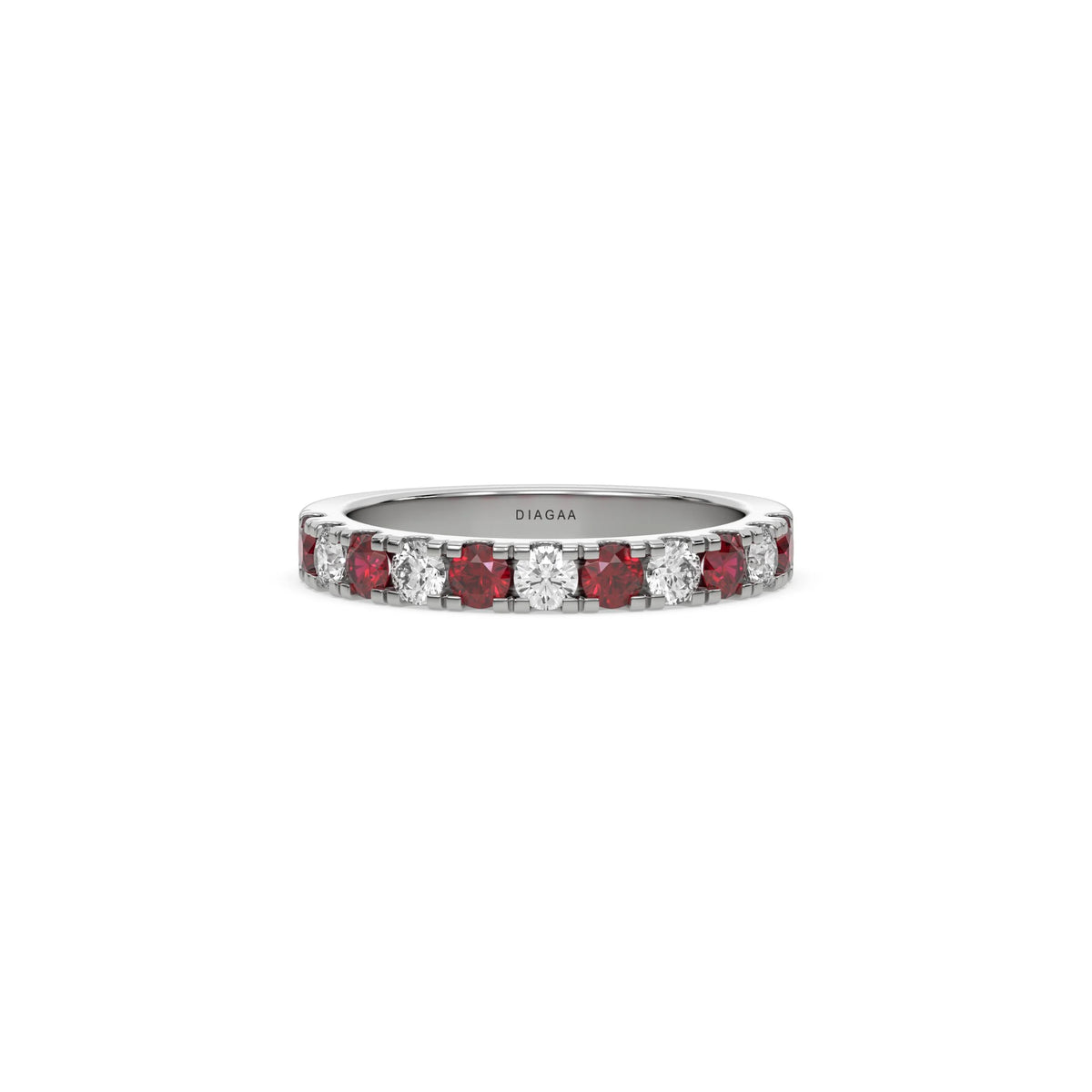 18K White Gold Ruby Gemstone and White Diamond Eternity Ring 