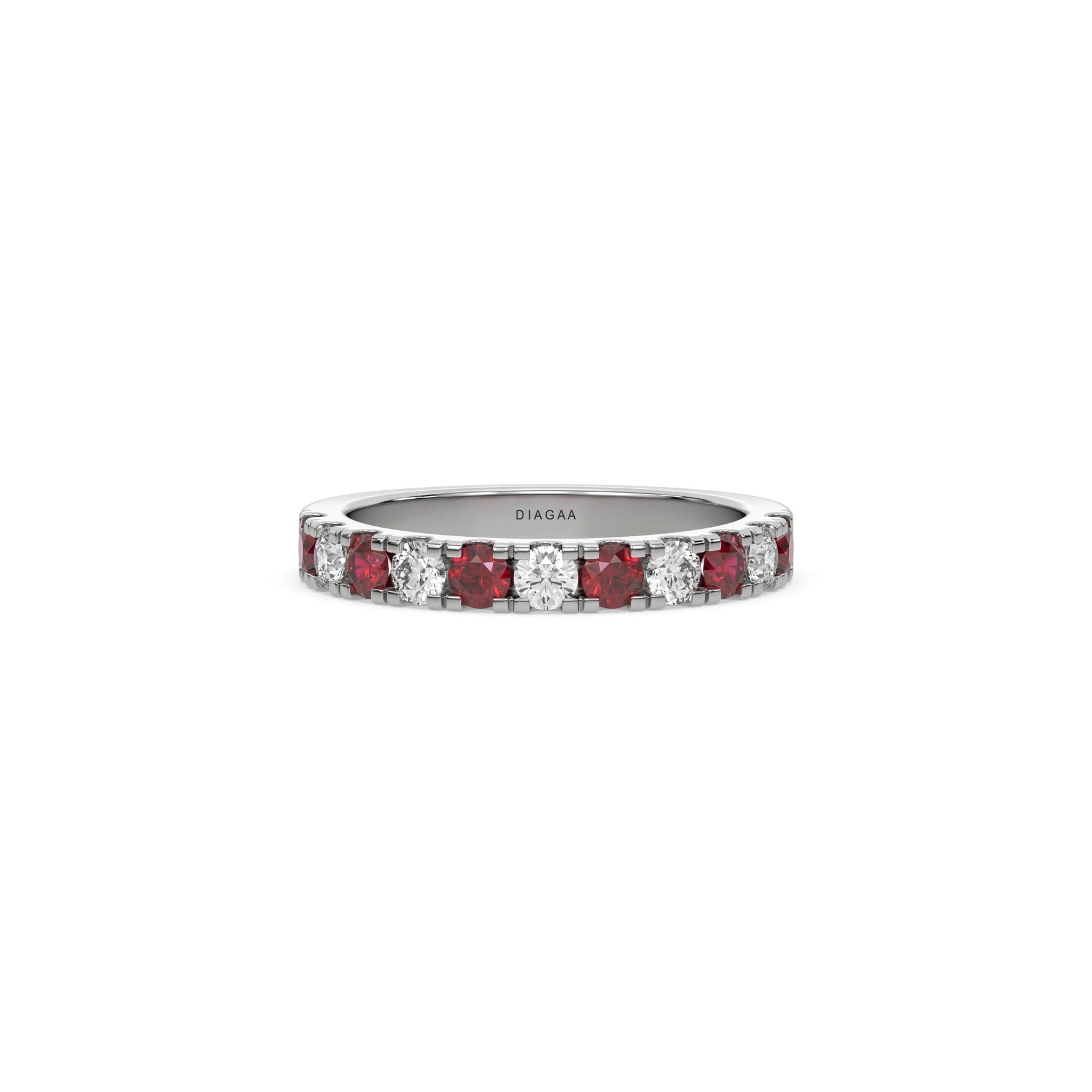 18K White Gold Ruby Gemstone and White Diamond Eternity Ring 
