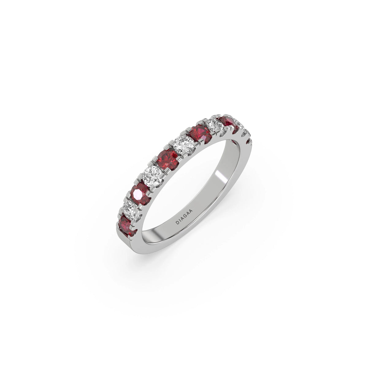 18K White Gold Ruby Gemstone and White Diamond Half Eternity Ring  