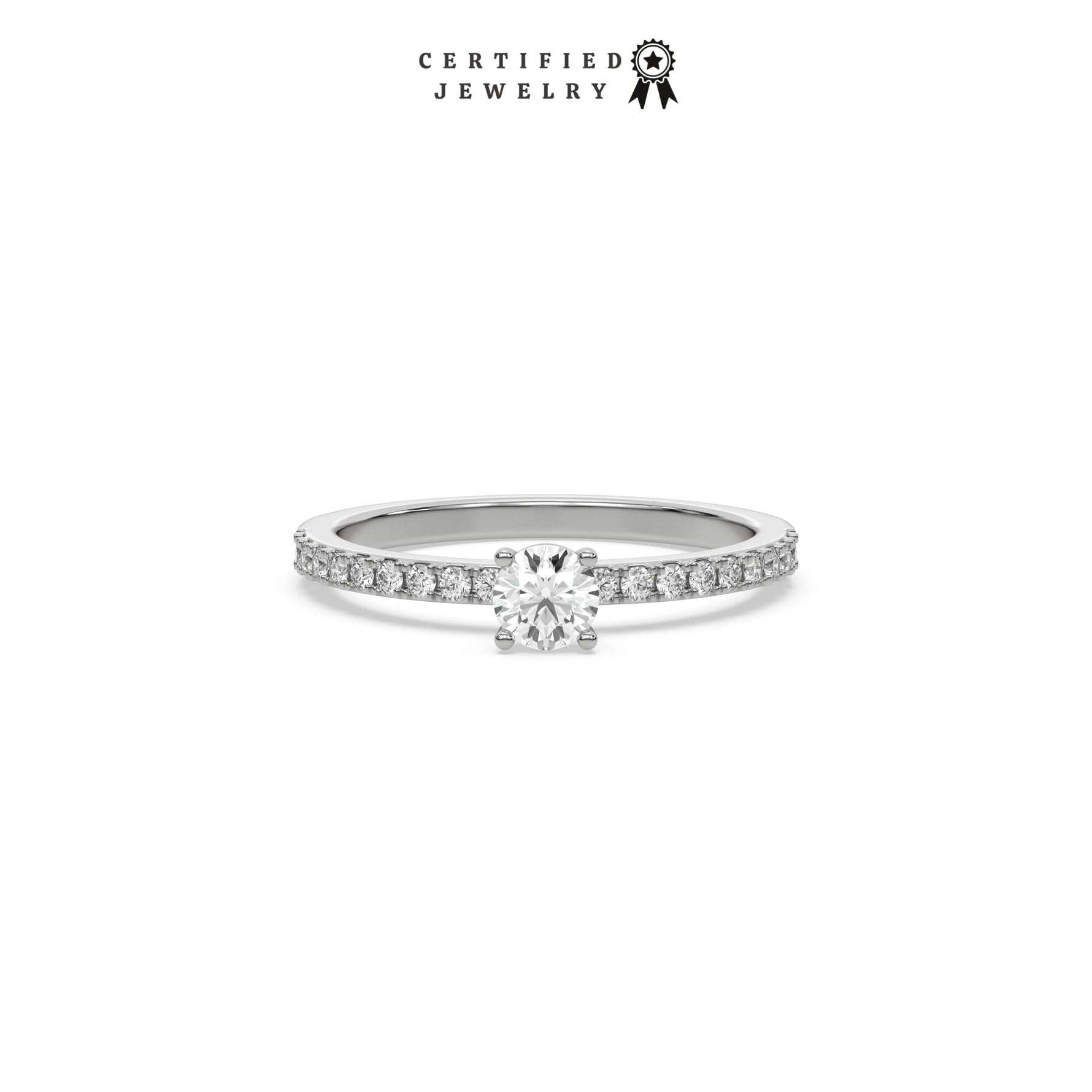 Engagement Ring, Solitaire Ring, Round Diamond Ring, Lab Grown Diamond Side Stone Ring, Promise Ring, Diamond Propose Ring