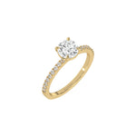 This yellow gold ring is made with a round solitaire diamond set in four-prong setting in 3D view