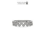 This white gold ring displayed on front view is made with  round brilliant-cut diamonds, each set individually in a hexagon bezel and arranged in a zig zag pattern