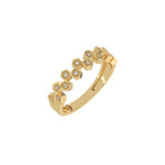 This yellow gold Zig Zag Round Diamond Ring handmade with round brilliant-cut diamonds, each set individually in a hexagon bezel and arranged in a zig zag pattern in 3D view