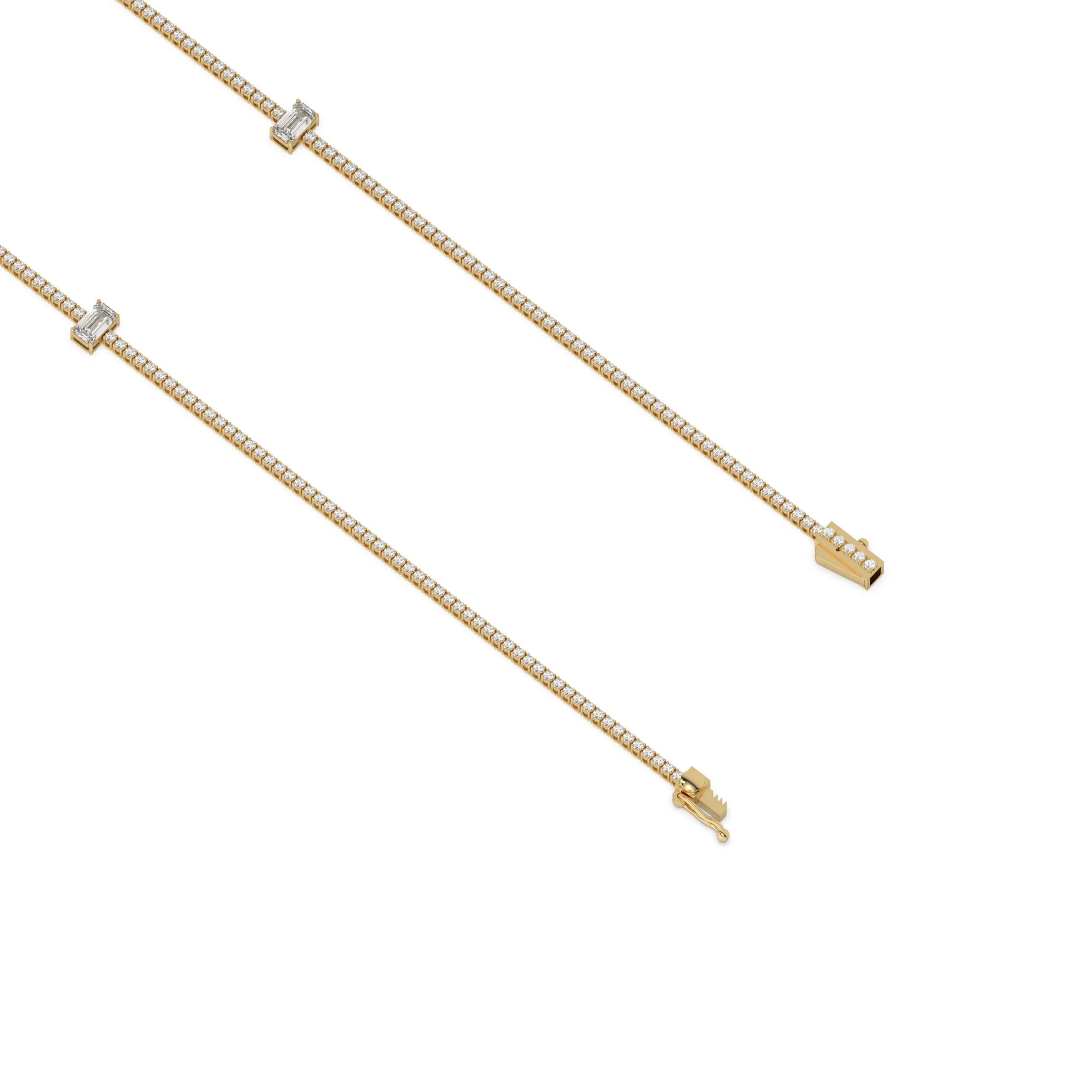 10K Yellow Gold Emerald And Round Tennis Bracelet