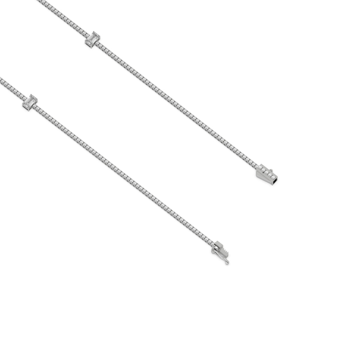 10K White Gold Emerald And Round Tennis Bracelet