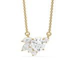 18K Yellow Gold Round and Marquise Diamond Cluster Necklace