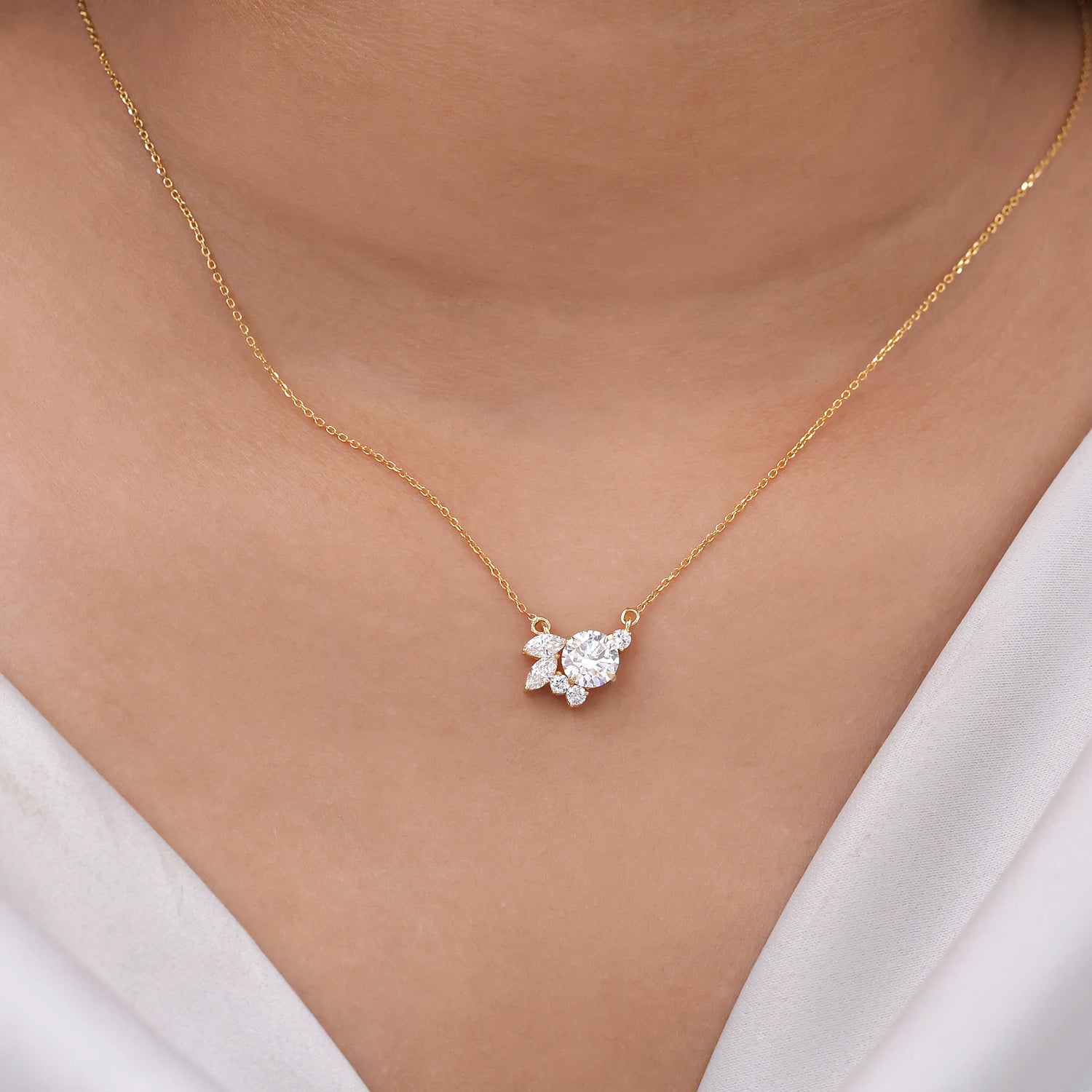 Round and Marquise Cluster Pendant