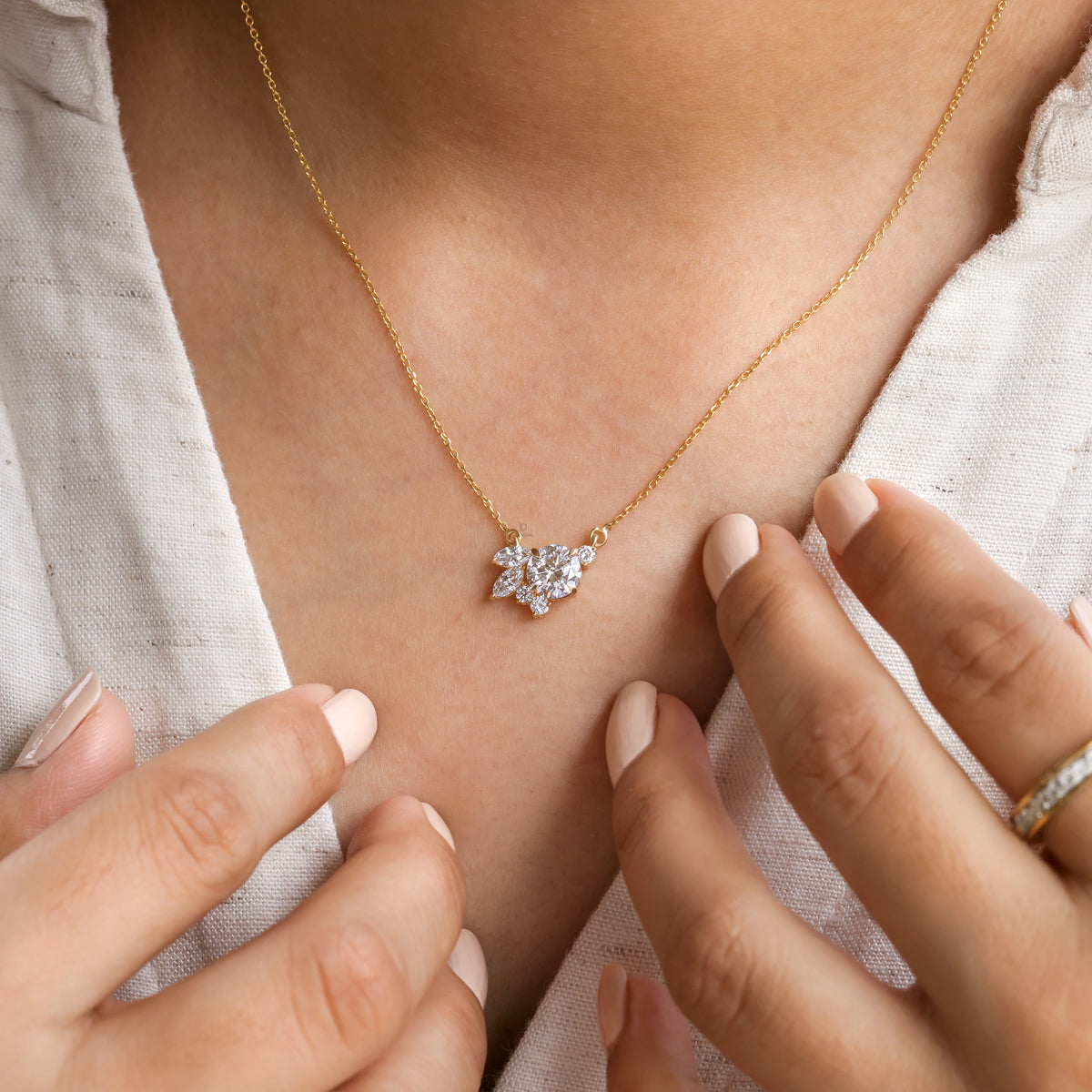1.42 CT Lab Grown Round & Marquise Diamond Cluster Necklace