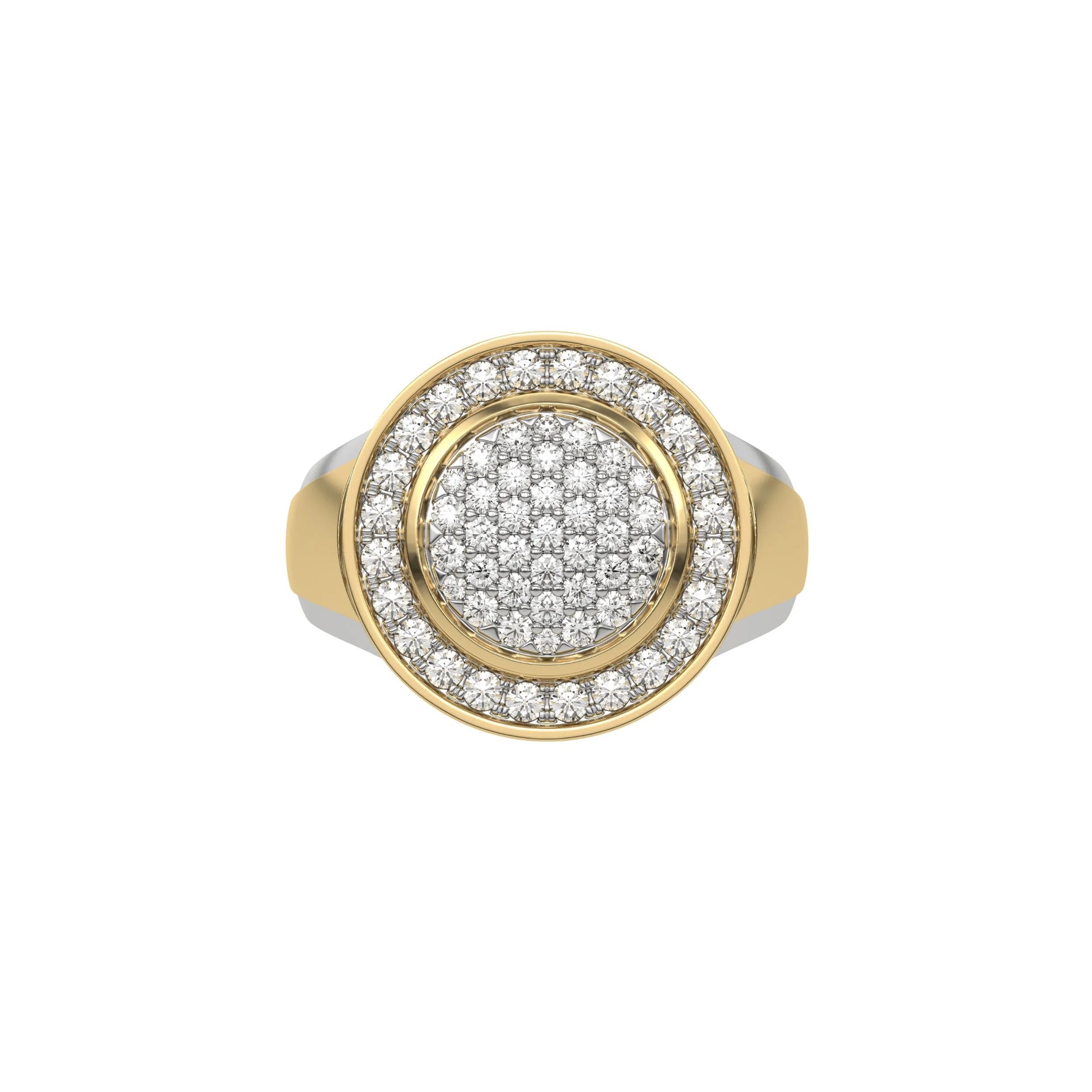 14K Yellow Gold Round Diamond Signet Pinky Ring 