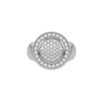 14K White Gold Round Diamond Signet Pinky Ring 
