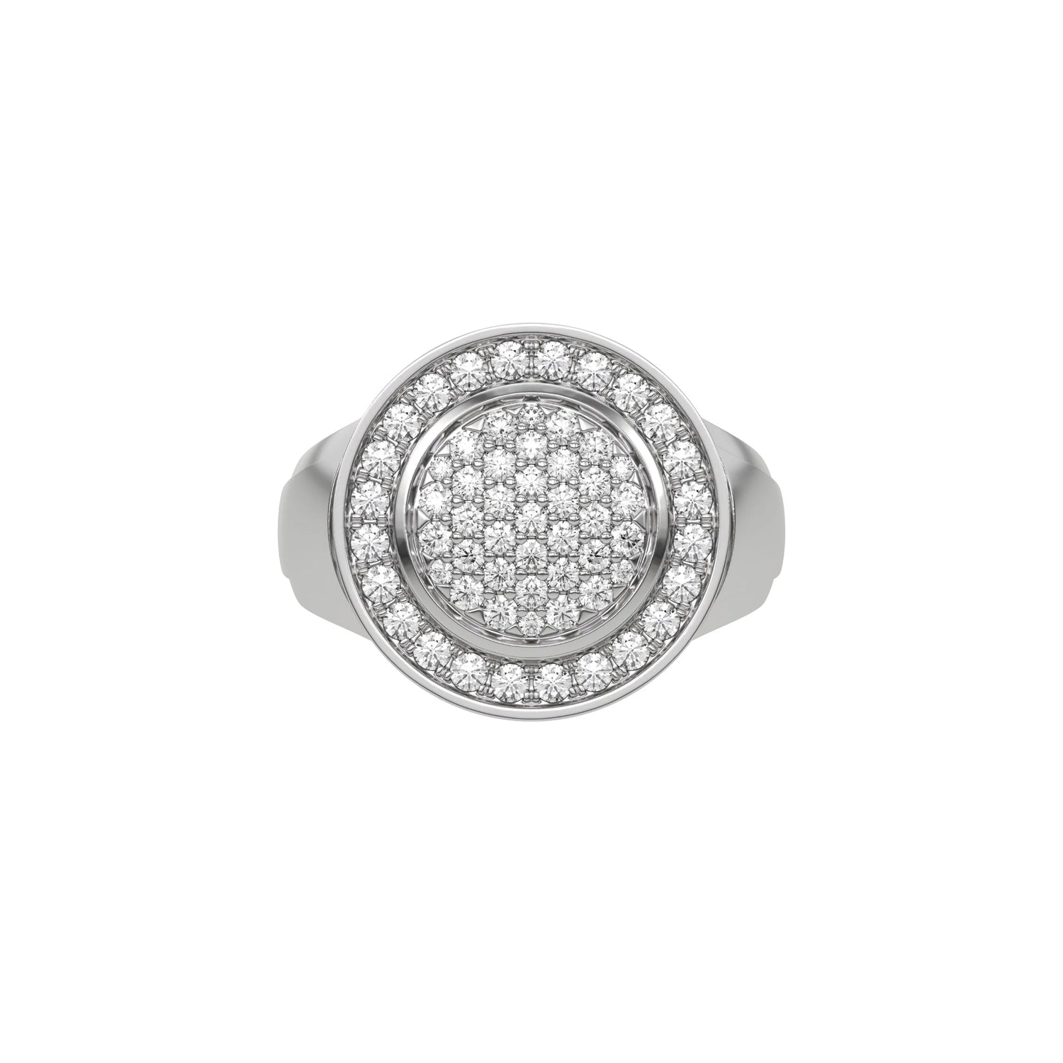 14K White Gold Round Diamond Signet Pinky Ring 
