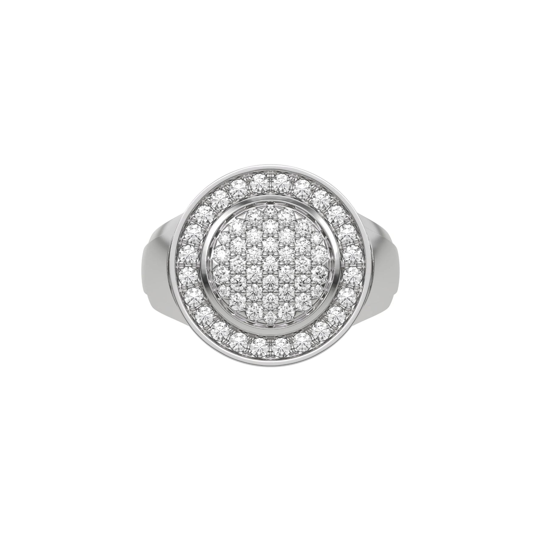 14K White Gold Round Diamond Signet Pinky Ring 