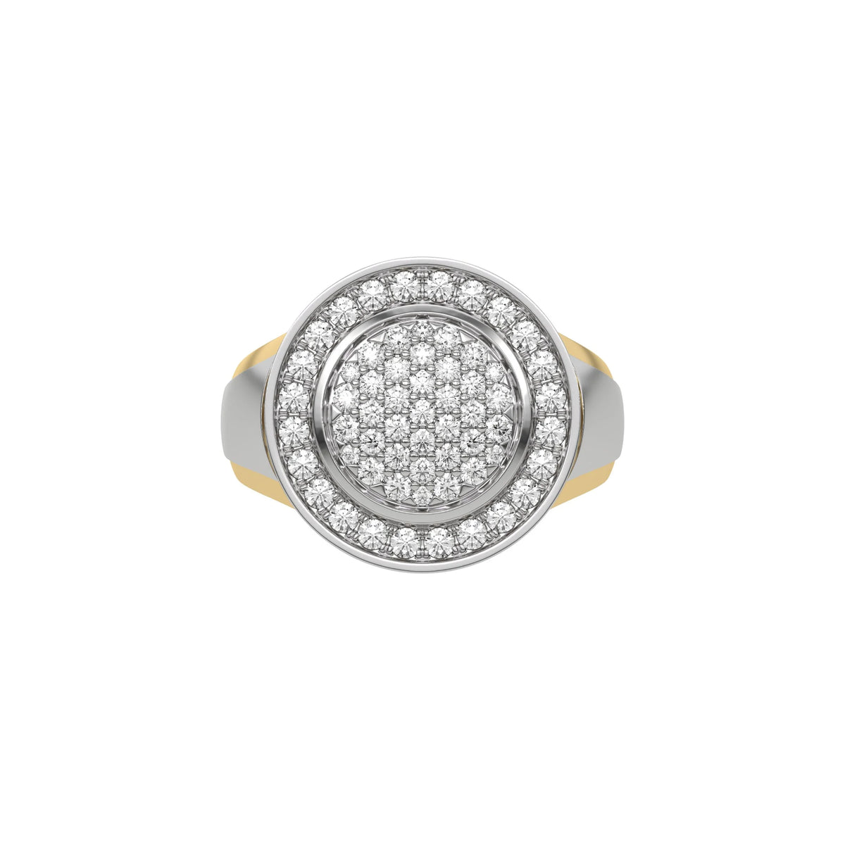 18K White And Yellow Gold Round Diamond Signet Pinky Ring 