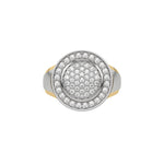 18K White And Yellow Gold Round Diamond Signet Pinky Ring 