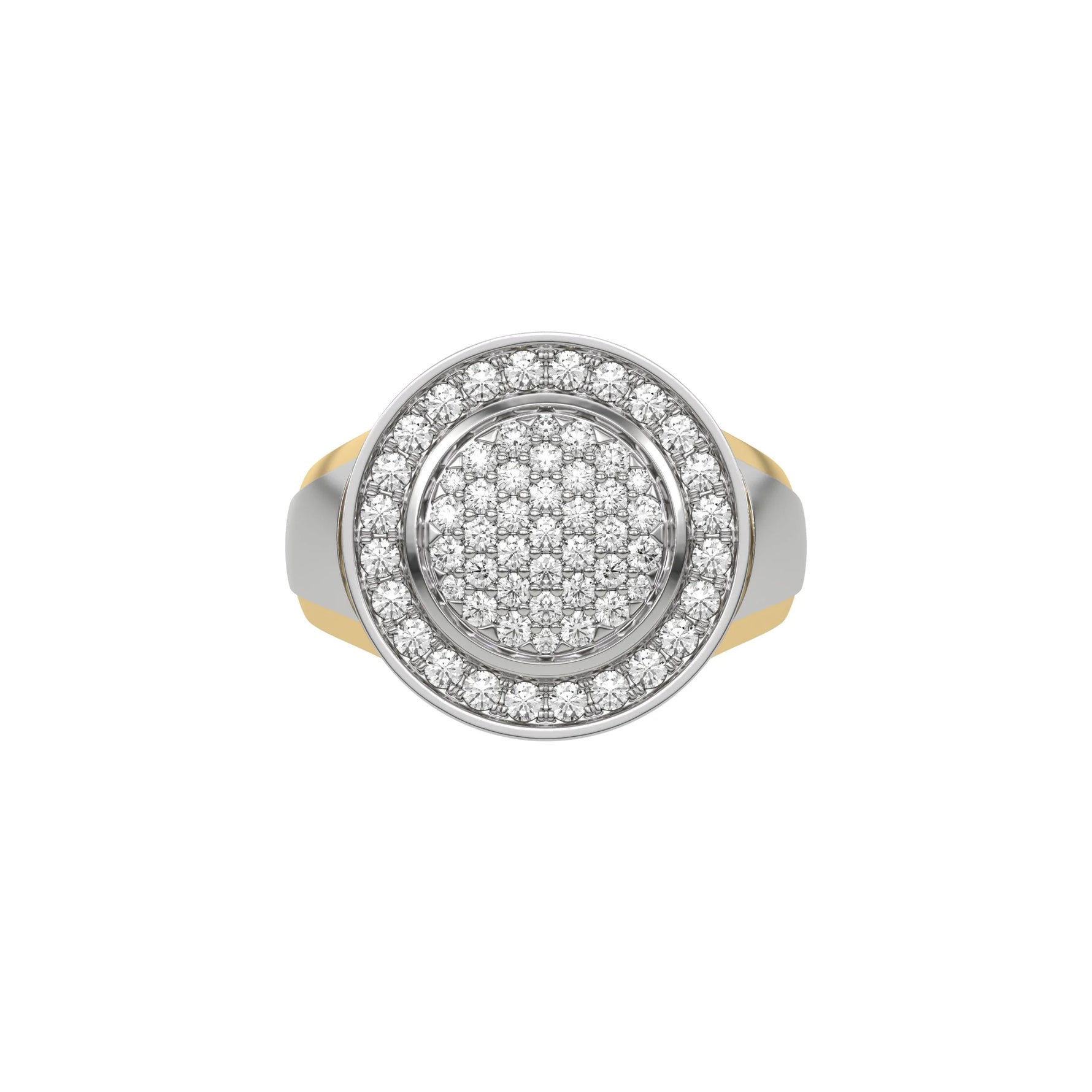 18K White And Yellow Gold Round Diamond Signet Pinky Ring 