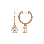 18K Rose gold round cut diamond dangling hoop earrings in prongs setting