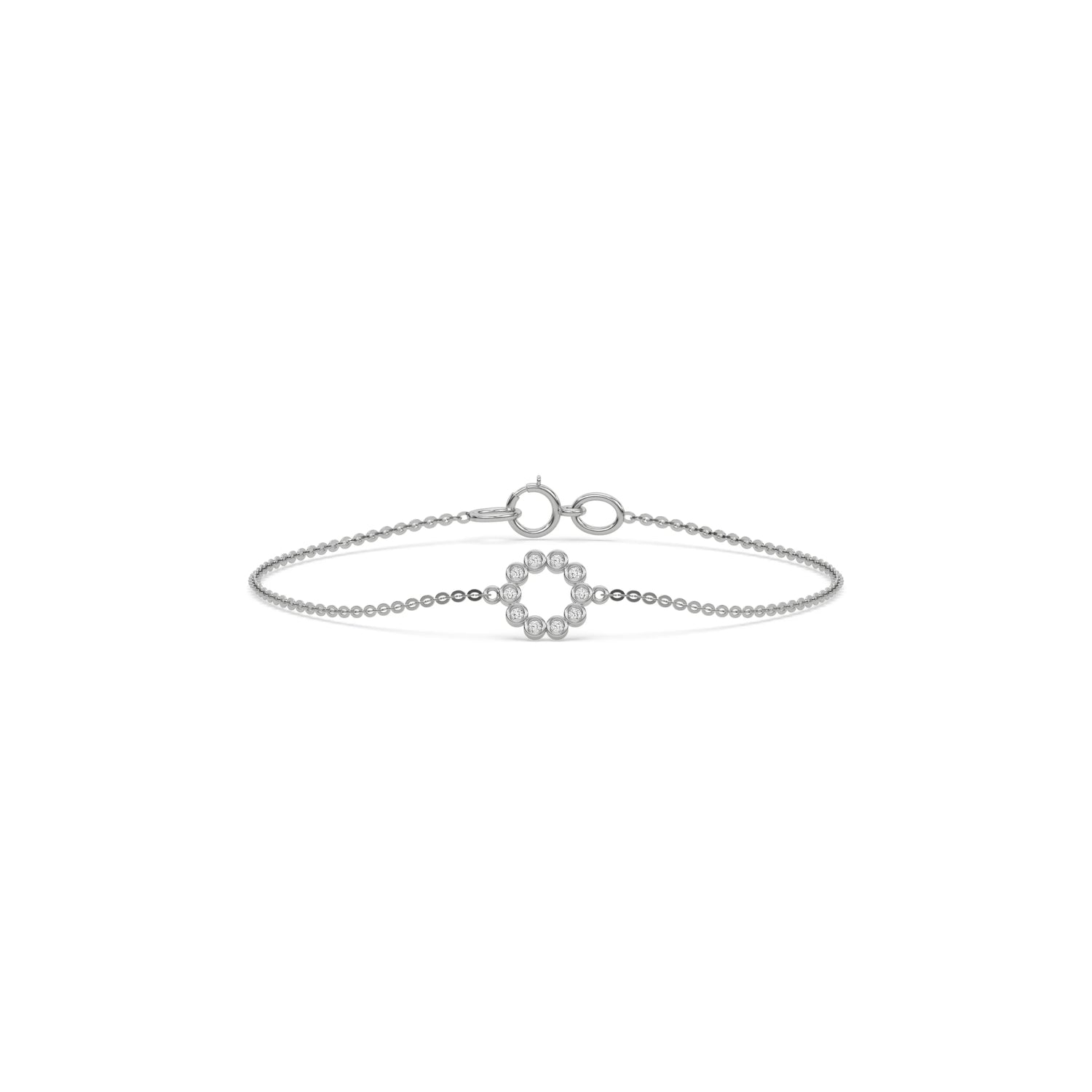 14K White  Gold Round Cut Diamond Small Circle Bracelet