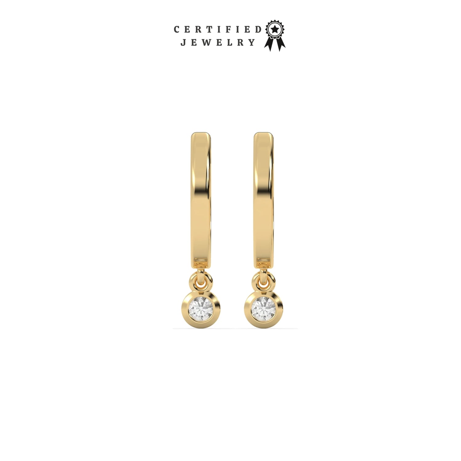 0.20 CT Natural Diamond Round Gold Dangling Hoop Earrings