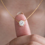 Round Diamond Gold Cluster Necklace 