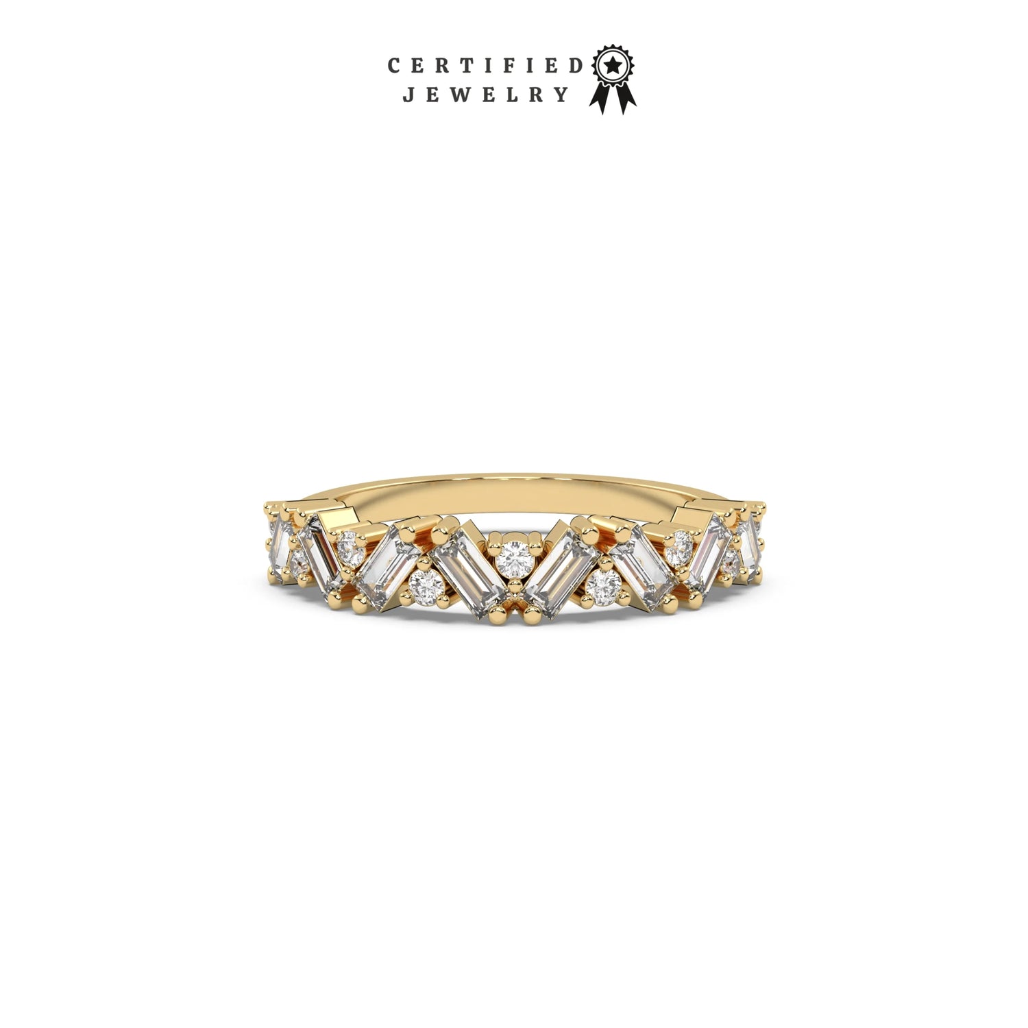 0.33 CT Lab Diamond Round and Baguette Stacking Ring