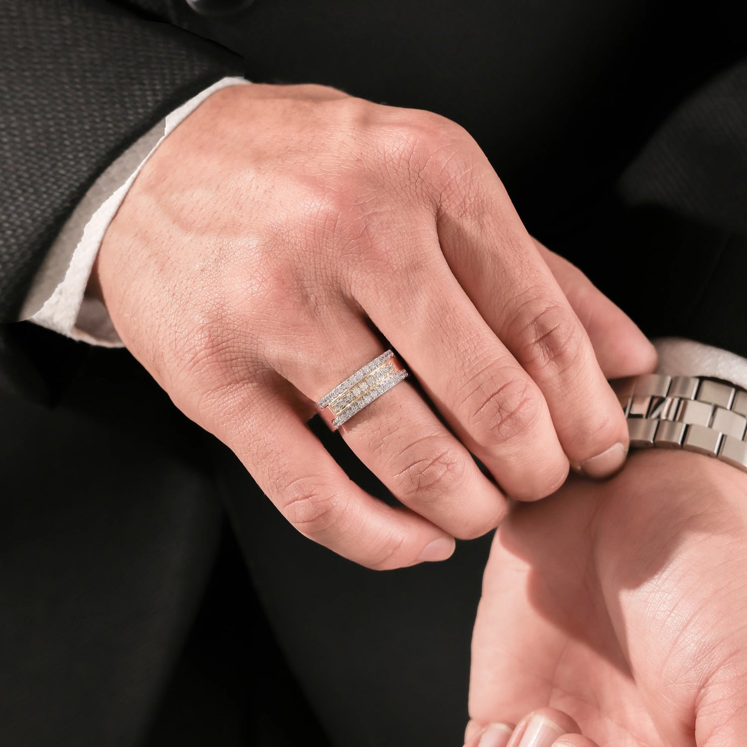 Round Diamond Wedding Gold Men Ring