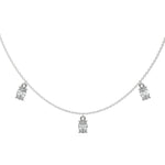 Oval Dangling Diamond Necklace made with seven oval cut diamonds each set in a prong setting, distributed evenly along the chain