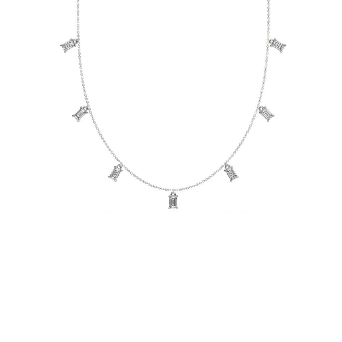2.80 CT Seven Natural Emerald Cut Dangling Diamond Necklace