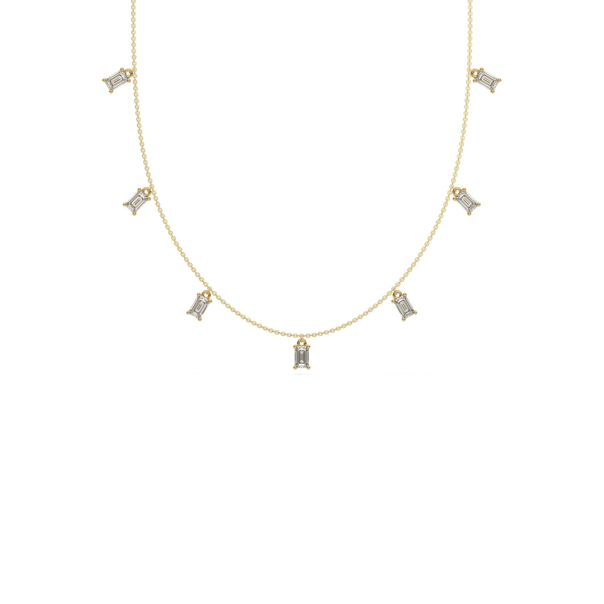 2.80 CT Emerald Cut Seven Lab Grown Diamond Dangle Necklace
