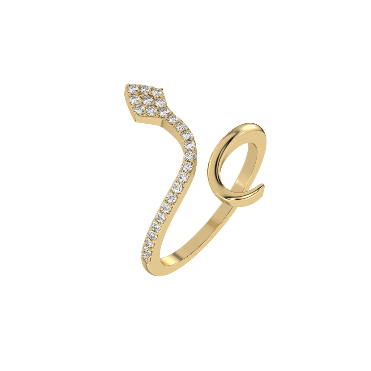 This yellow gold Snake Twist Round Diamond Ring made with brilliant cut round diamonds and set in a beautiful micro pave setting in 3d view