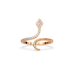 This rose gold ring displayed in front view is made with brilliant cut round diamonds and set in a beautiful micro pave setting