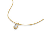 This yellow gold pendant features an emerald-cut diamond set securely in a four-prong setting in 3D view